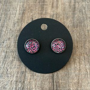 Homemade‎ Earrings - 12mm diameter circle - post style - animal print
